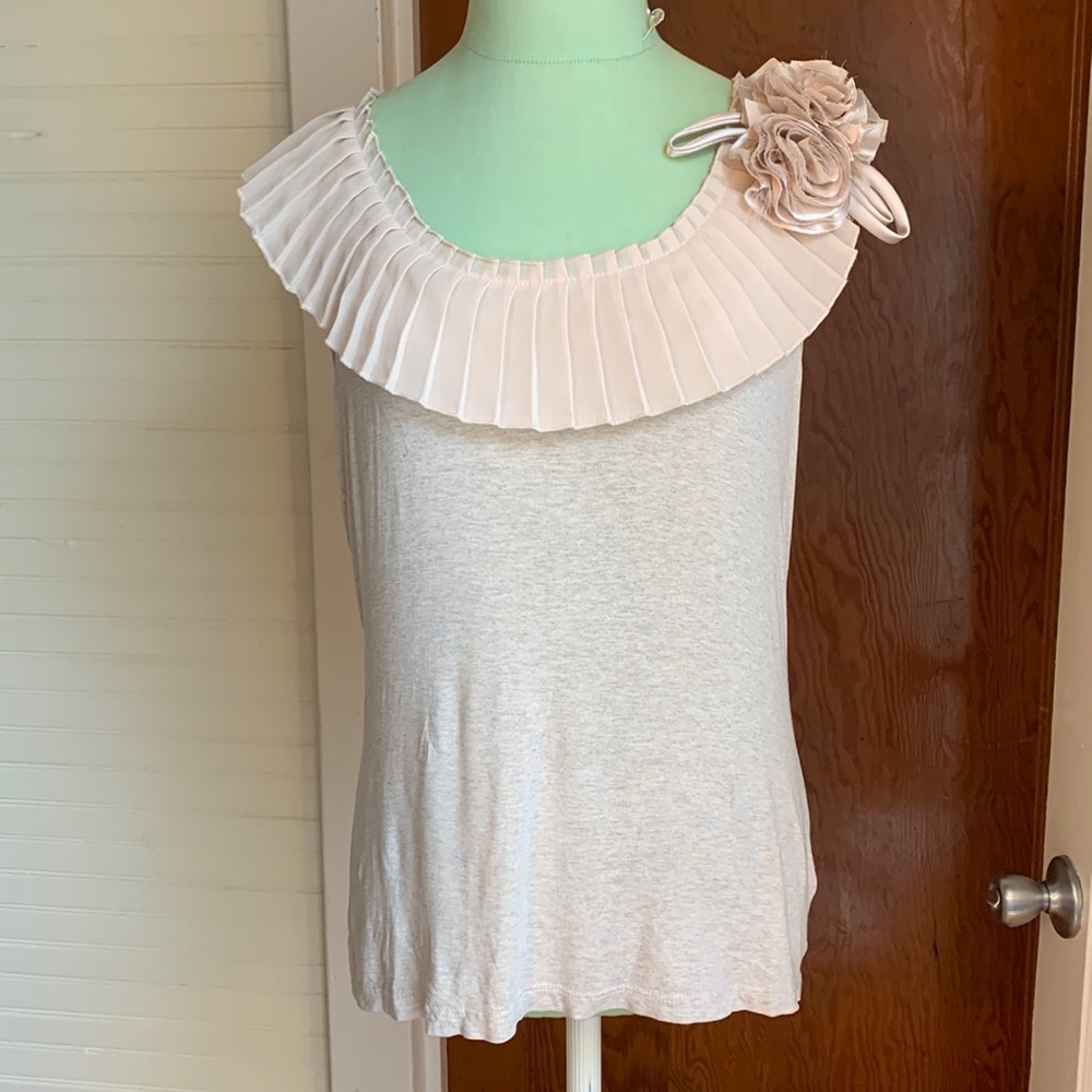 3/$20! Sleeveless blouse with embellished pleated collar